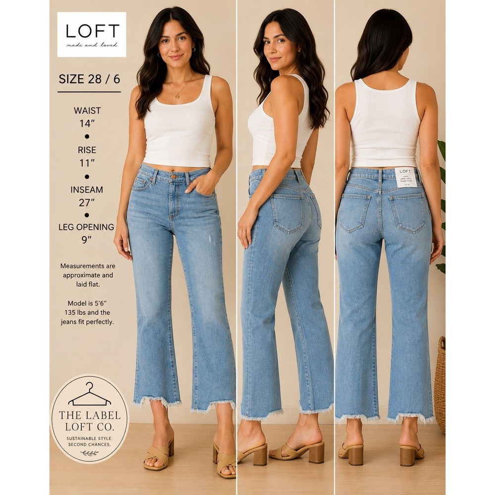 LOFT Curvy High Waist Flare Crop Jeans Womens 28/6 NWT Raw Hem Light Wash